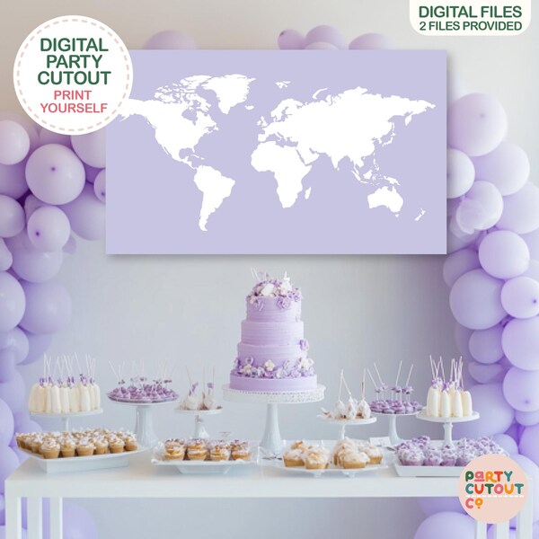 BIG BANNER World Map Travel Party Purple Plane Party Map Cutout World Flight Purple Map Poster Planet Sign Life Size Poster Adventure Awaits