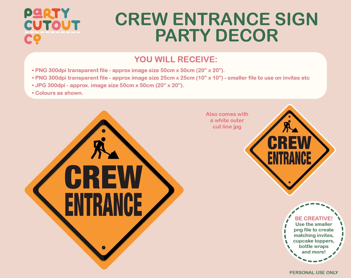 BIG CUTOUT SIGN Orange Crew Entrance Sign Construction Party Sign Truck ...