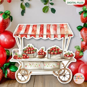 BIG CUTOUT Strawberry Party Strawberry Cart Fruit Birthday Party Decor Strawberry Sellers Cart Cutout Cart Life Size Cutout DIGITAL