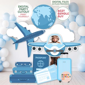 BIG CUTOUT Blue Travel Cutouts Blue Aeroplane Cutout Aircraft Baby Shower Travel Baby Shower Adventure Awaits Props Time Flies Travel Shower