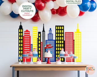 BIG CUTOUT Super Hero Party Super Hero Buildings Super Hero Party Ideas Cutout Superhero Party Decor Life Size Cutout Cityscape Buildings
