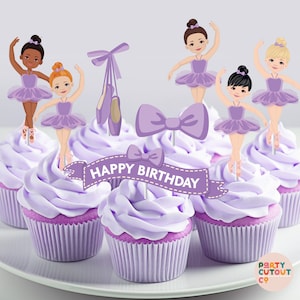 CUPCAKE TOPPERS Ballerina Party Ballerina Girl Ballet Prop Ballerina Purple Tutus Girls Birthday Party Decor Digital Cupcake Toppers Cakes