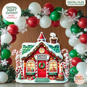 BIG CUTOUT Santa's Workshop Christmas Prop Cutout Christmas Decorations Christmas Santa House Cutout Christmas Decor Life Size Cutout Santa