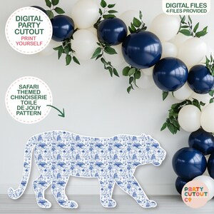 BIG CUTOUT Blue Chinoiserie Toile de Jouy Cheetah Blue Toile Safari Animals Cheetah Cutout Prop Baby Shower Decor Cheetah Toile Party Prop