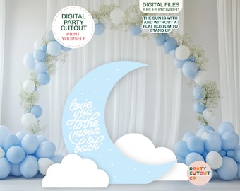 BIG CUTOUT Moon and Cloud Cutouts White Cloud Decor Baby Shower Blue Love You To The Moon and Back Cutout Birthday Party Cutout Standee