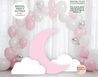 BIG CUTOUT Pink Moon and Cloud Cutouts White Cloud Decor Pink Baby Shower Party Ideas Moon and Back Baby Shower Life Size Cutout Moon Cutout