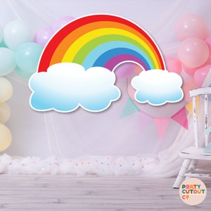 BIG CUTOUT Rainbow with Clouds Decoration Rainbow Props Stand Up Cutout Props Girls Birthday Party Decor Party Sign Wall Sign DIGITAL