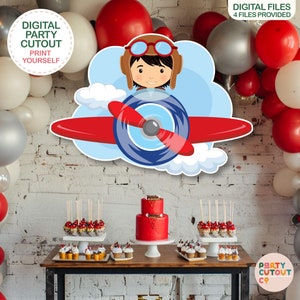 BIG CUTOUT Plane Party Boy in Plane Decor Aircraft Prop Plane Cutout Birthday Party Plane Ideas Life Size Cutout Pilot Boy Flying Pilot Boy