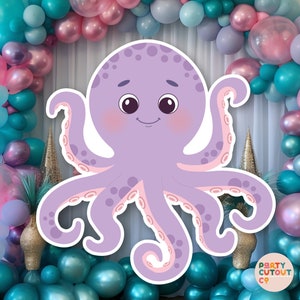 Gran recorte para fiesta bajo el mar, pulpo morado, decoración oceánica, pulpo, decoración para fiesta bajo el océano, tamaño real, recorte de pie
