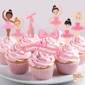 CUPCAKE TOPPERS Ballerina Party Ballerina Girl Ballet Prop Ballerina Pink Tutus Girls Birthday Party Decor Digital Cupcake Toppers Cakes