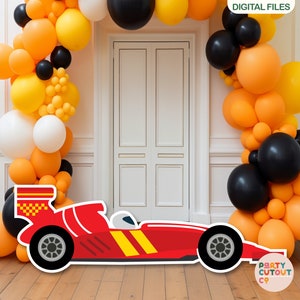 BIG CUTOUT Racing Car Party Formula One Props Racing Stand Up Cutout Props Niños Cumpleaños Decoración Fiesta Prop Coche Rojo Tamaño Natural Recorte