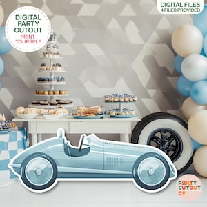 BIG CUTOUT Vintage Race Car Cutout Race Car Party Boys First Birthday Blue Car Cutout Racing Car Party Ideas Life Size Cutout Standee Car