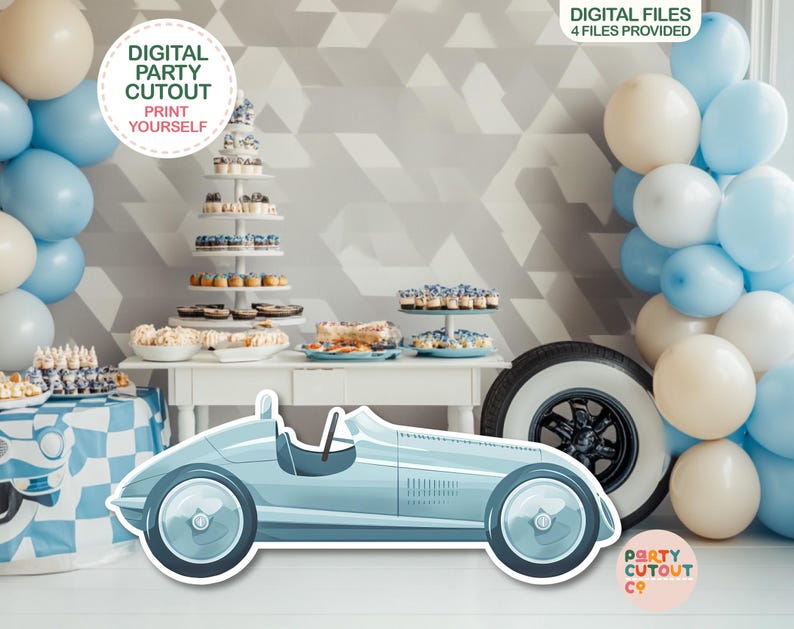 Car Racing Boy Standee Graphics BIG CUTOUT Vintage Race Car Cutout Race Car Party Boys First Birthday ...