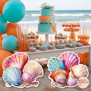 BIG CUTOUT Colorful Shell Cutouts Under the Sea Party Ocean Decoration Ocean Shells Decor Mermaid Party Ideas Life Size Cutout Standee Aloha