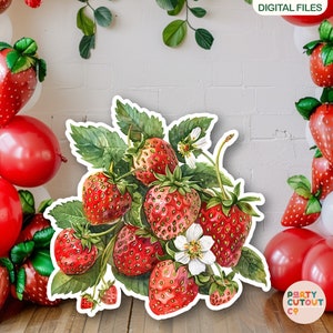BIG CUTOUT Strawberry Party Strawberries and Flowers Fruit Birthday Party Decor Berries Strawberries Cutout Life Size Cutout DIGITAL