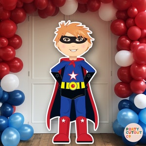 GROTE UITSPRAAK Superheldenfeestje Superheldenknipsel Prop Superheld Jongensfeestje Superheldenfeestje Superheldenfeestdecor Levensgrote knipsel