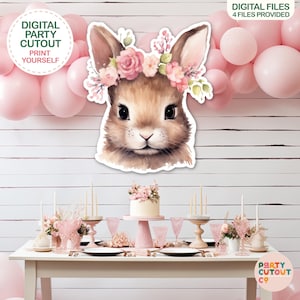 BIG CUTOUT Cute Rabbit Cutout Bunny Party Woodland Party Rabbit Decoration Bunny with Flower Crown Cutout Life Size Cutout Standee Rabbit