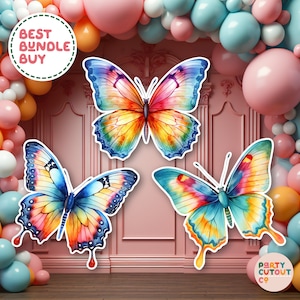 BIG CUTOUT Butterfly Party Butterfly Cutout Rainbow Watercolour Butterfly Butterflies Life Size Cutout Standee Girls Birthday Party