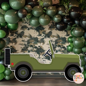 BIG CUTOUT Safari Car Army Green Truck African Safari Theme Prop Jungle Prop Car Cutout Car Photo Prop Life Size Cutout Military Truck Army