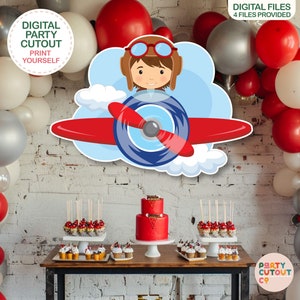 BIG CUTOUT Plane Party Boy in Plane Decor Aircraft Prop Plane Cutout Birthday Party Plane Ideas Life Size Cutout Pilot Boy Flying Pilot Boy