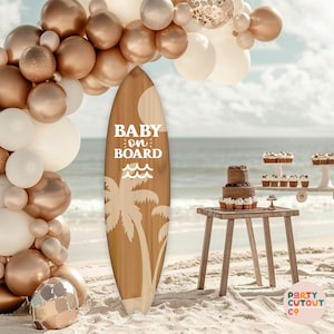 BIG CUTOUT Surfboard Beach Party Neutral Boho Beach Baby Shower Surfboard Decor Baby On Board Surfing Life Size Cutout Beach Photo Prop