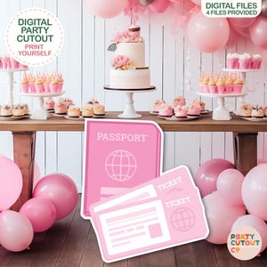 BIG CUTOUT Travel Party Pink Passport and Tickets Plane Ticket Cutout Farewell Party Plane Party Travel Birthday Life Size Cutout Farewell