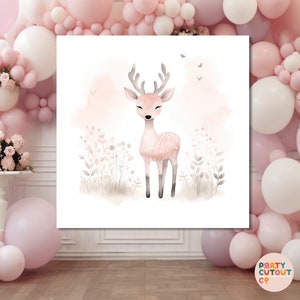 BIG BANNER Woodland Pink Reindeer Decoration Deer Backdrop Banner Deer Banner Deer Baby Shower Party Pink Reindeer Pink Deer DIGITAL