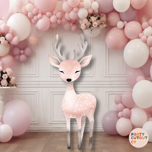 BIG CUTOUT Woodland Pink Reindeer Decoration Deer Cutout Deer Prop Deer Baby Shower Party Pink Reindeer Pink Deer Life Size Cutout
