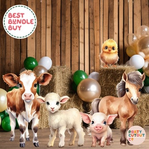 BIG CUTOUT Farm Animal Decorations Animal Props Farm Cutout Pig Cow Sheep Horse Large Stand Up Props Birthday Party Decor DIGITAL