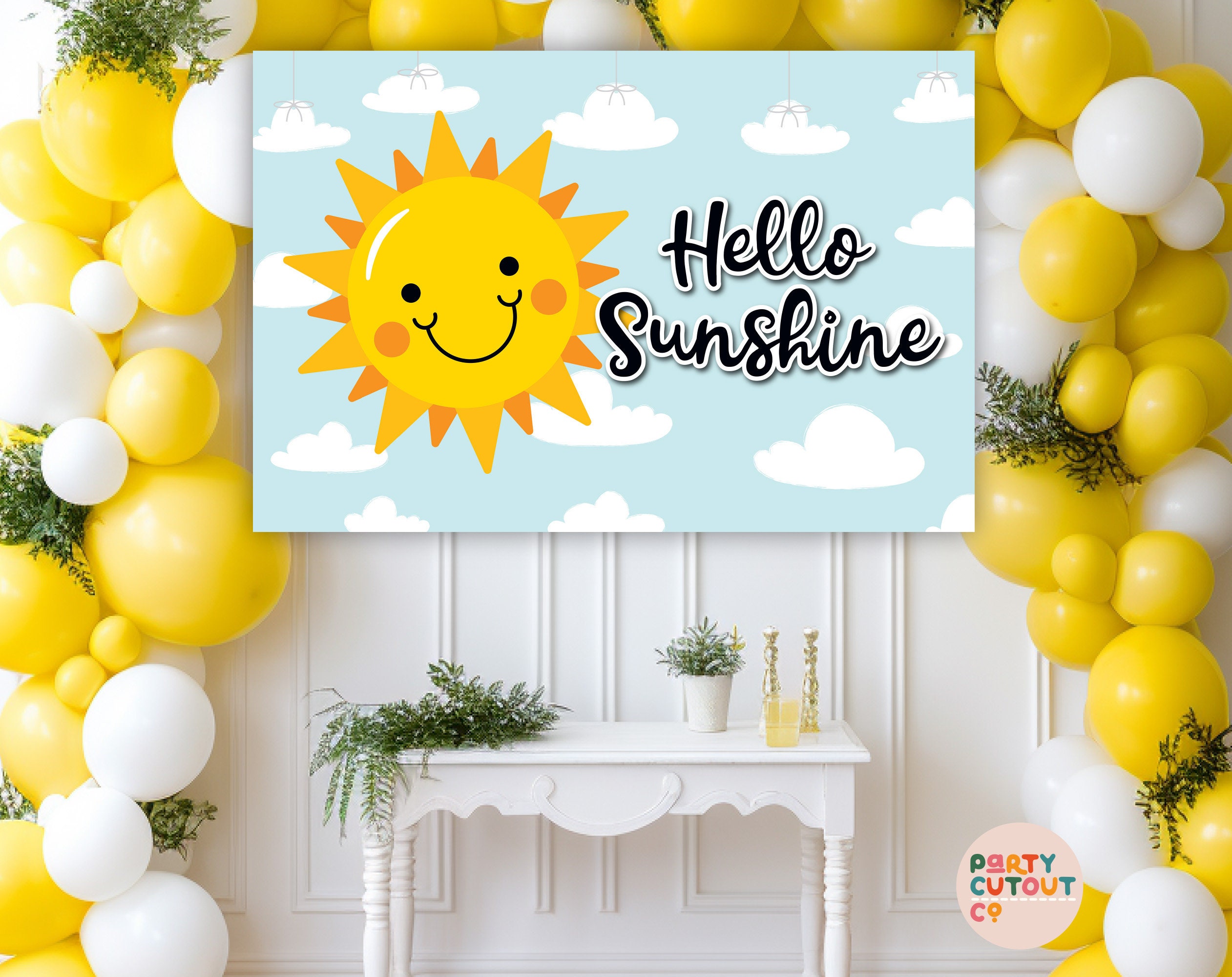 Hello Sunshine Banner – Sunflower & Gold Glitter Party Decor For Summer, Baby Showers, Garden Parties, Birthdays