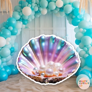 BIG CUTOUT Under the Sea Party Pearls in Clam Cutout Ocean Decoration Colorful Pearls Under the Ocean Decor Life Size Cutout Standee