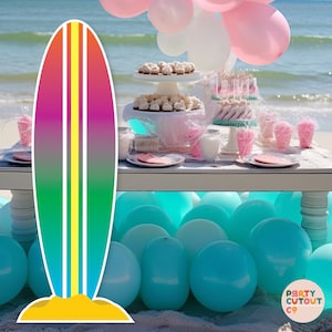 BIG CUTOUT Rainbow Surfboard Beach Party Surfing Birthday Party Pool Party Surfboard Hippie Party Birthday Party Tropical Life Size Cutout