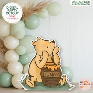 BIG CUTOUT Classic Winnie-The-Pooh Cutout Winnie Prop Classic Winnie-The-Pooh Baby Shower Prop Life Size Cutout Digital Download Birthday