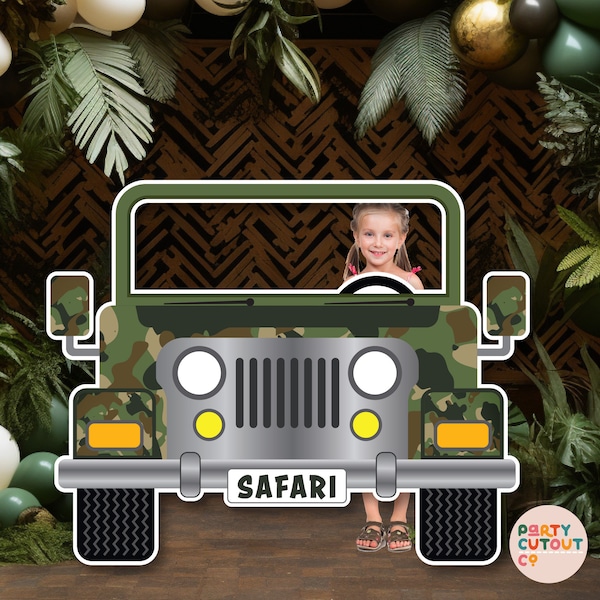 GRANDE DÉCOUPE, Voiture safari camouflage, Camion vert armée, Accessoire sur le thème du safari africain, Accessoire de la jungle, Décoration de voiture, Accessoire photo de voiture, Décoration grandeur nature