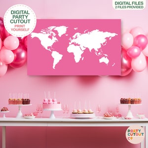 BIG BANNER World Map Travel Party Pink Plane Party Map Cutout World Flights Pink Map Poster Planet Sign Life Size Poster Adventure Awaits