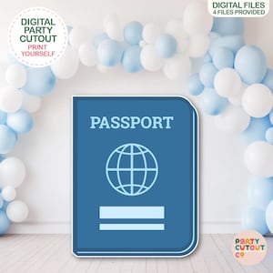 BIG CUTOUT Passport Prop Travel Party Blue Passport Plane Party Passport Cutout Farewell Party Adventure Awaits Travel Theme Party Prop