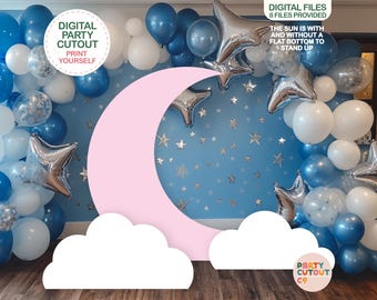 BIG CUTOUT Moon and Cloud Cutouts White Cloud Decor Baby Shower Party Ideas Pink Moon Cutout Life Size Birthday Party Cutout Standee Space