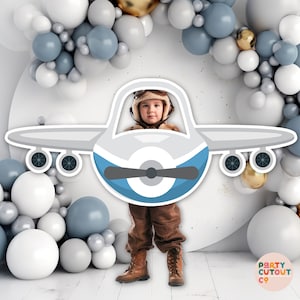 CUTOUT Blue Plane Decor Large Printable Aeroplane Party Backdrop Aviation Photo Prop DIY Photo Booth Travel Theme Party Adventure Awaits