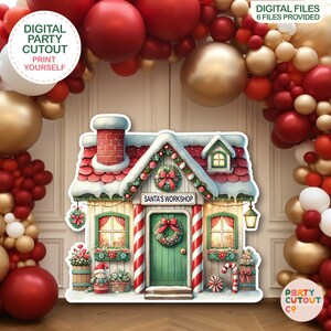 BIG CUTOUT Santa's Workshop Christmas Prop Cutout Christmas Decorations Christmas Santa House Cutout Christmas Decor Life Size Cutout Santa