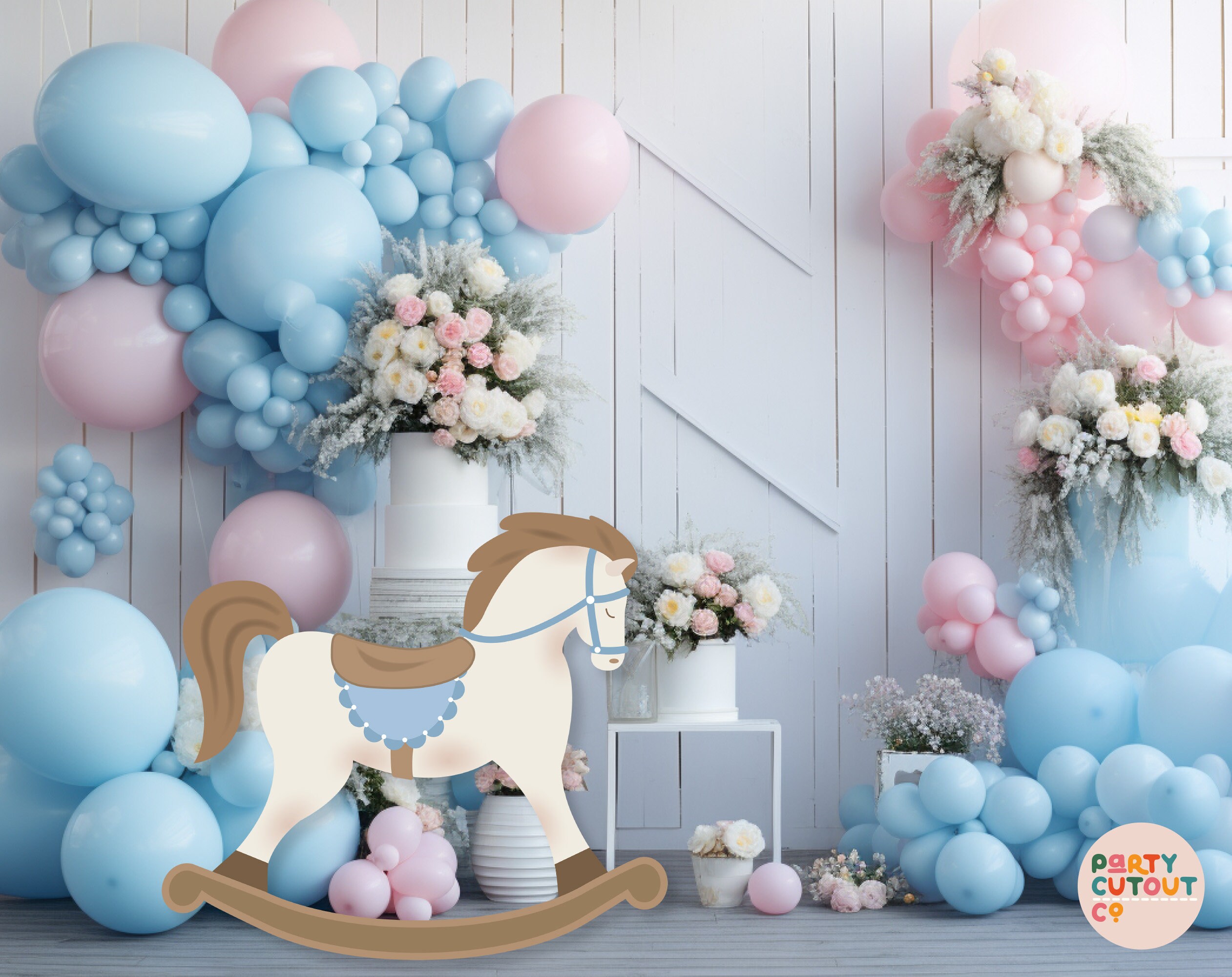 BIG CUTOUT Blue Rocking Horse Decoration Rocking Horse Prop Wall Cutout ...