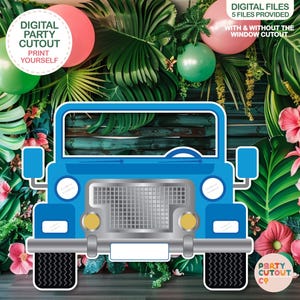 BIG CUTOUT Blue Safari Car Cutout Blue Truck Car Photo Prop Car Prop Beach Party Military Car Boy Army Party Lifesize Cutout Pool Party Army