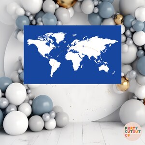 BIG BANNER Travel Party World Map Map Cutout Plane Party World Flights Blue and Whte Map Poster Countries PosterLife Size Cutout