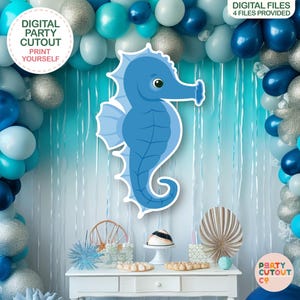 BIG CUTOUT Blue Seahorse Cutout Under the Sea Party Ocean Decoration Seahorse Under the Ocean Party Decor Life Size Cutout Standee Sea Horse