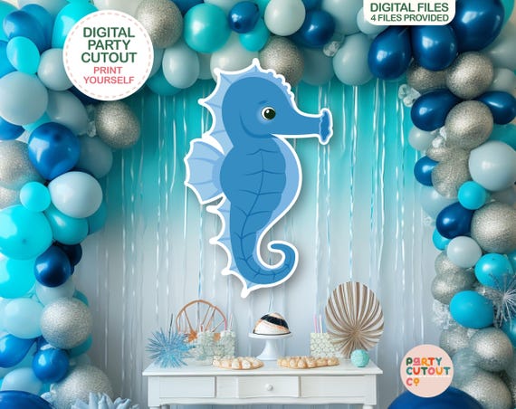 EW Designs Seahorse Vinyl Decal Sticker - Light Blue Ocean Life Cartoon Art, 4" Tall Bumper Sticker