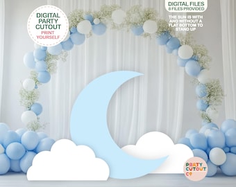 BIG CUTOUT Moon and Cloud Cutouts White Cloud Decor Over The Moon Baby Shower Party Ideas Blue Moon Cutout Life Size Standee Blue Baby Party