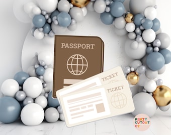 BIG CUTOUT Travel Party Brown Passport and Tickets Plane Ticket Cutout Farewell Party Plane Party Travel Birthday Life Size Cutout