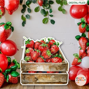 BIG CUTOUT Strawberry Party Strawberries in a Crate Fruit Birthday Party Decor Strawberries in Crate Cutout Life Size Cutout DIGITAL