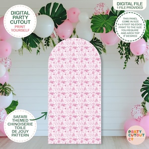 BIG BACKDROP Pink Chinoiserie Toile de Jouy Safari Animals Pink Toile Safari Animals Prop Baby Shower Decor Blue Toile Backdrop Lion Rhino