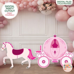 BIG CUTOUT Princess Party Princess Horse and Carriage Cutout Pink Princess Decoration Horse Prop Stand Up Cutout Life Size Cutout Princess