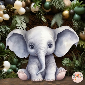 Gran recorte de la selva, elefante bebé, decoraciones de animales, accesorios temáticos de Safari africano, accesorio de la selva, accesorios de pie, decoración de fiesta DIGITAL